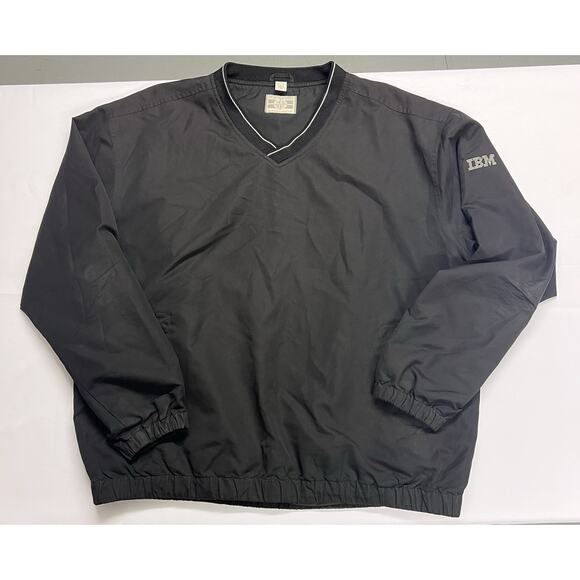 IBM Logo V Neck Pullover Windbreaker Golf Jacket Men Large Black Tech AI Nerd - Picture 1 of 11